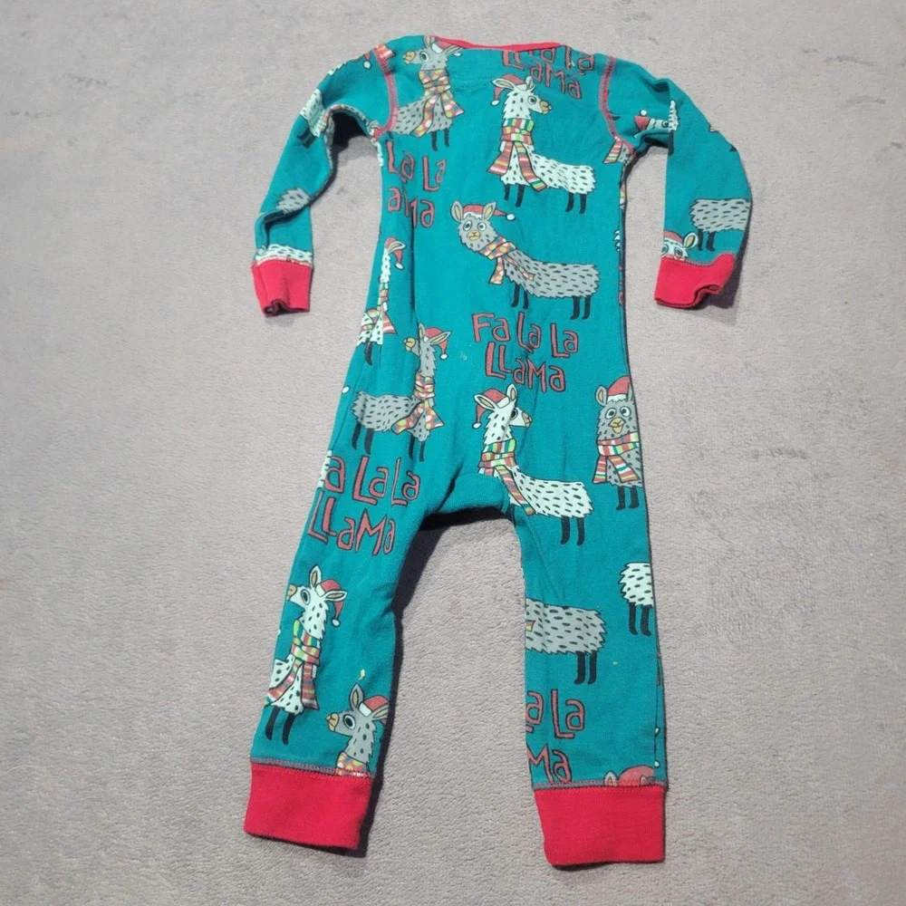 Lazy One Pajamas Unisex Teal Fa La La Llama Christmas Holiday Cotton‎ Sleeper